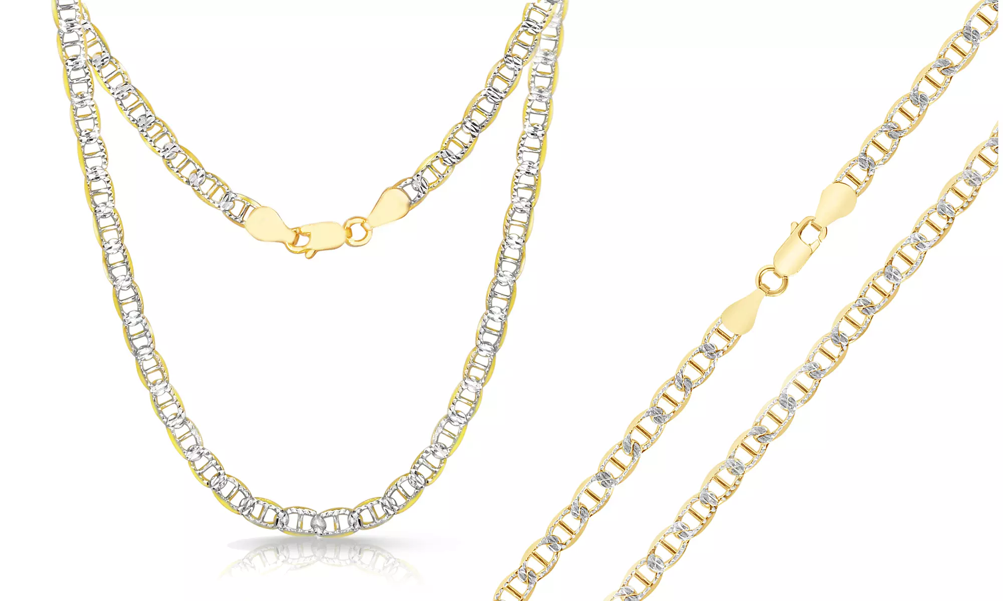 Italian 4.40MM Two Tone Mariner Chains in Sterling Silver 