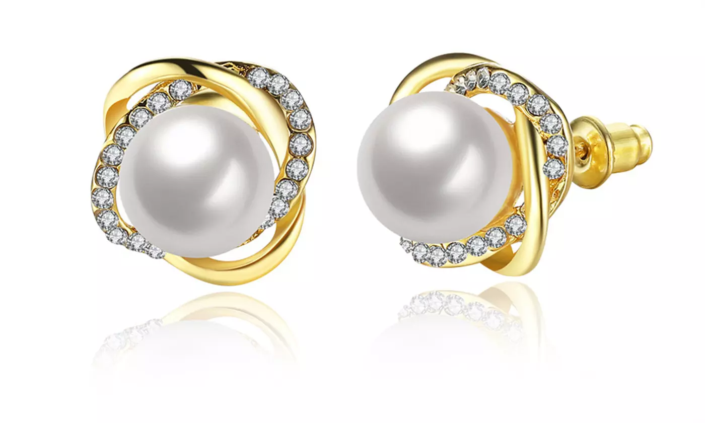 Crystal Pearl Stud Earrings Jewelry