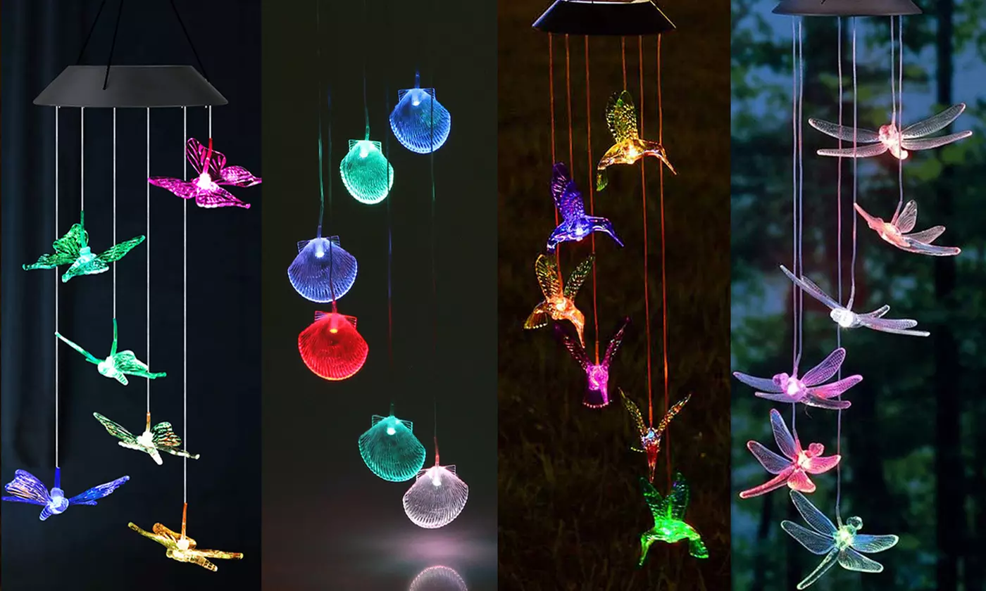4 Type LED Solar Hummingbird Wind Chime for Home Night Garden Decoration - Primary Image