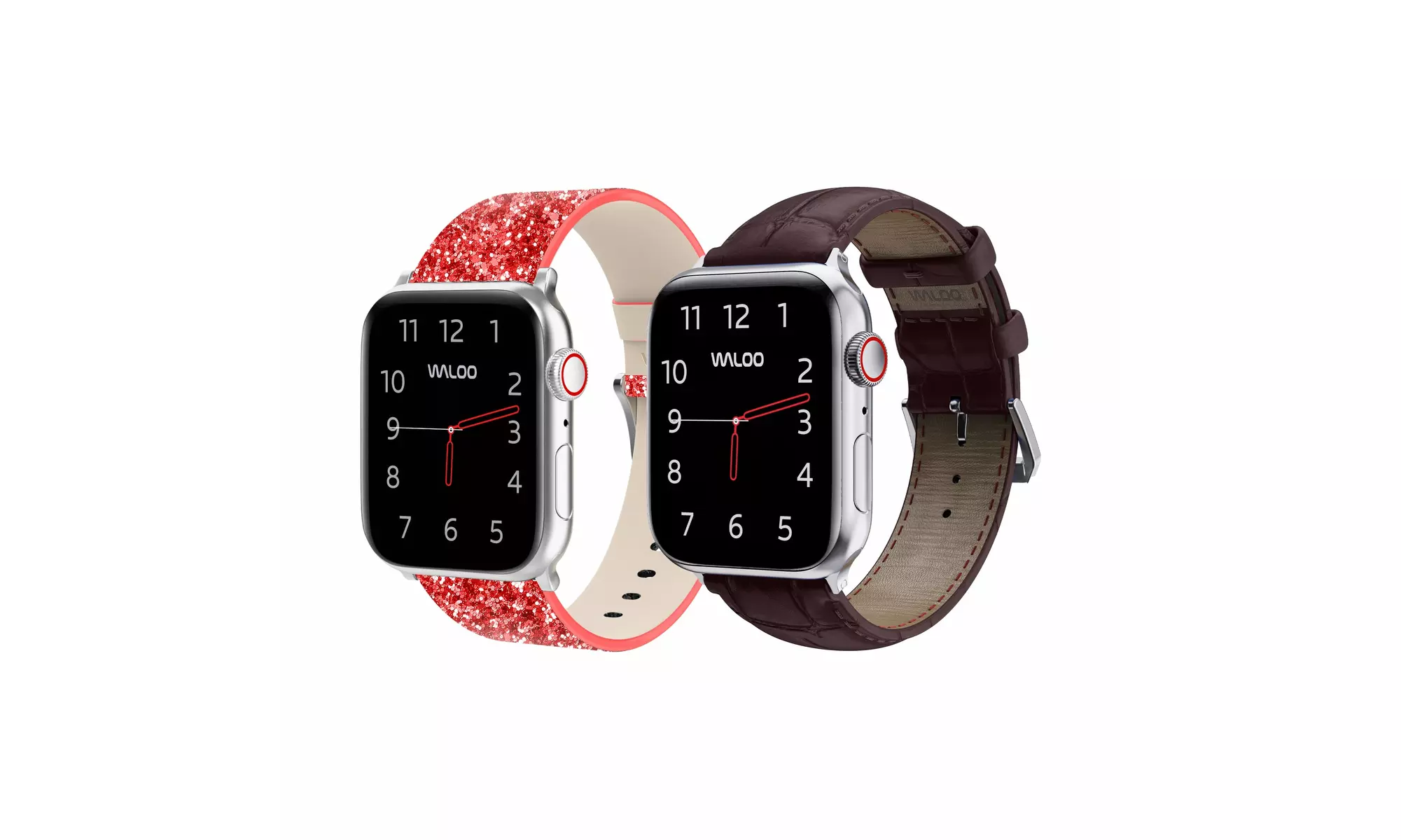 Waloo 2-Pack Leather Bling and Crocodile Embossed Apple Watch Bands