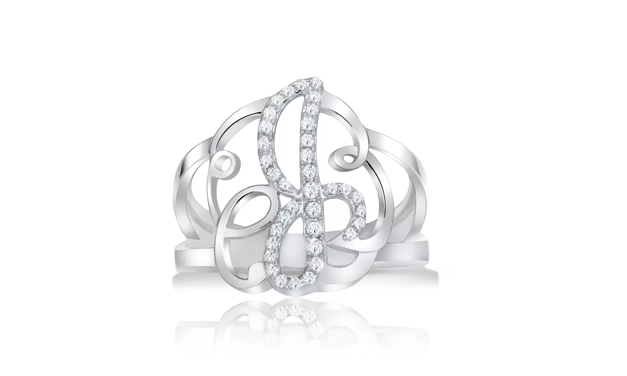Crystal Monogram Ring in Sterling Silver