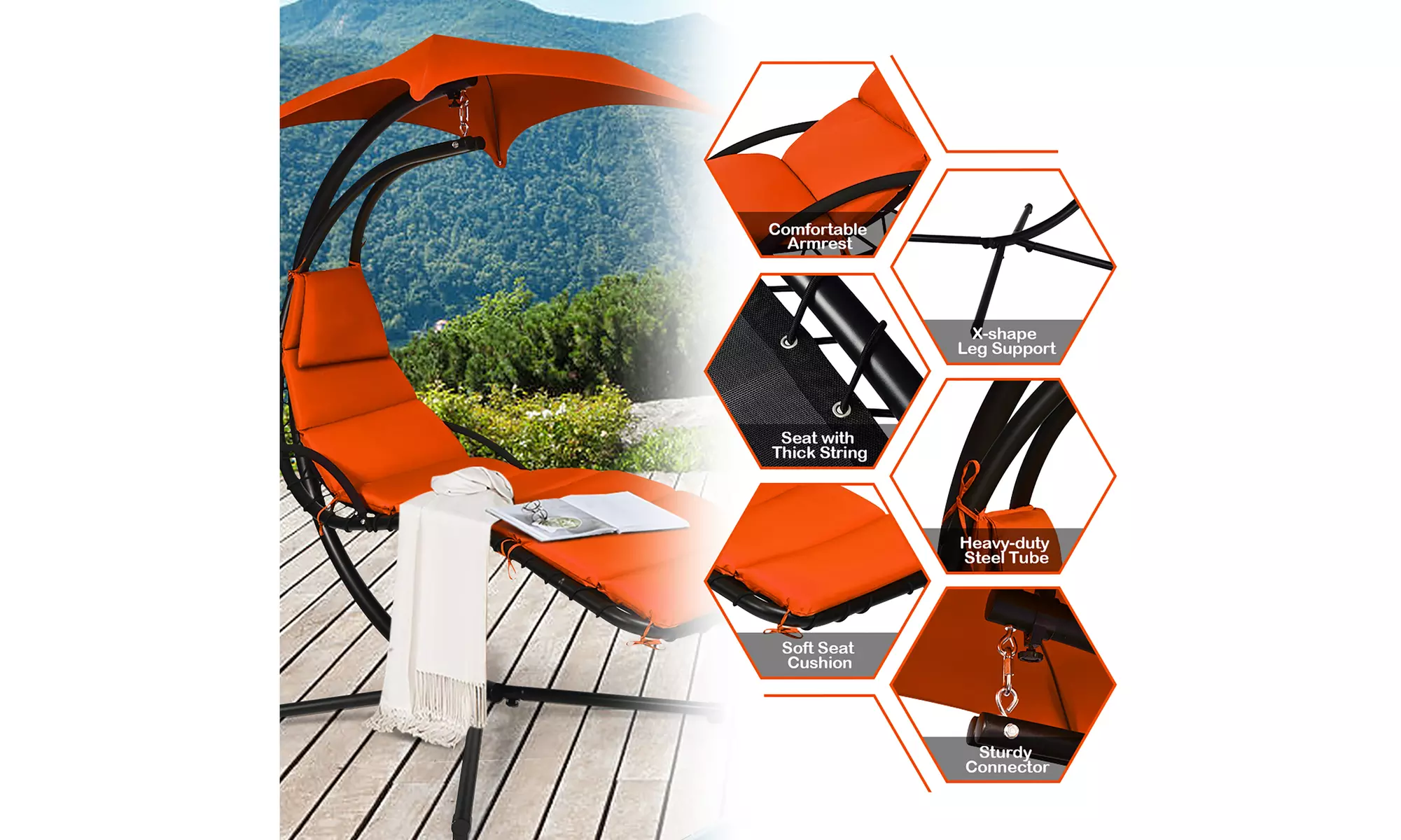 Costway Hanging Swing Chair Hammock Chair w/ Pillow Canopy Stand 3 colors