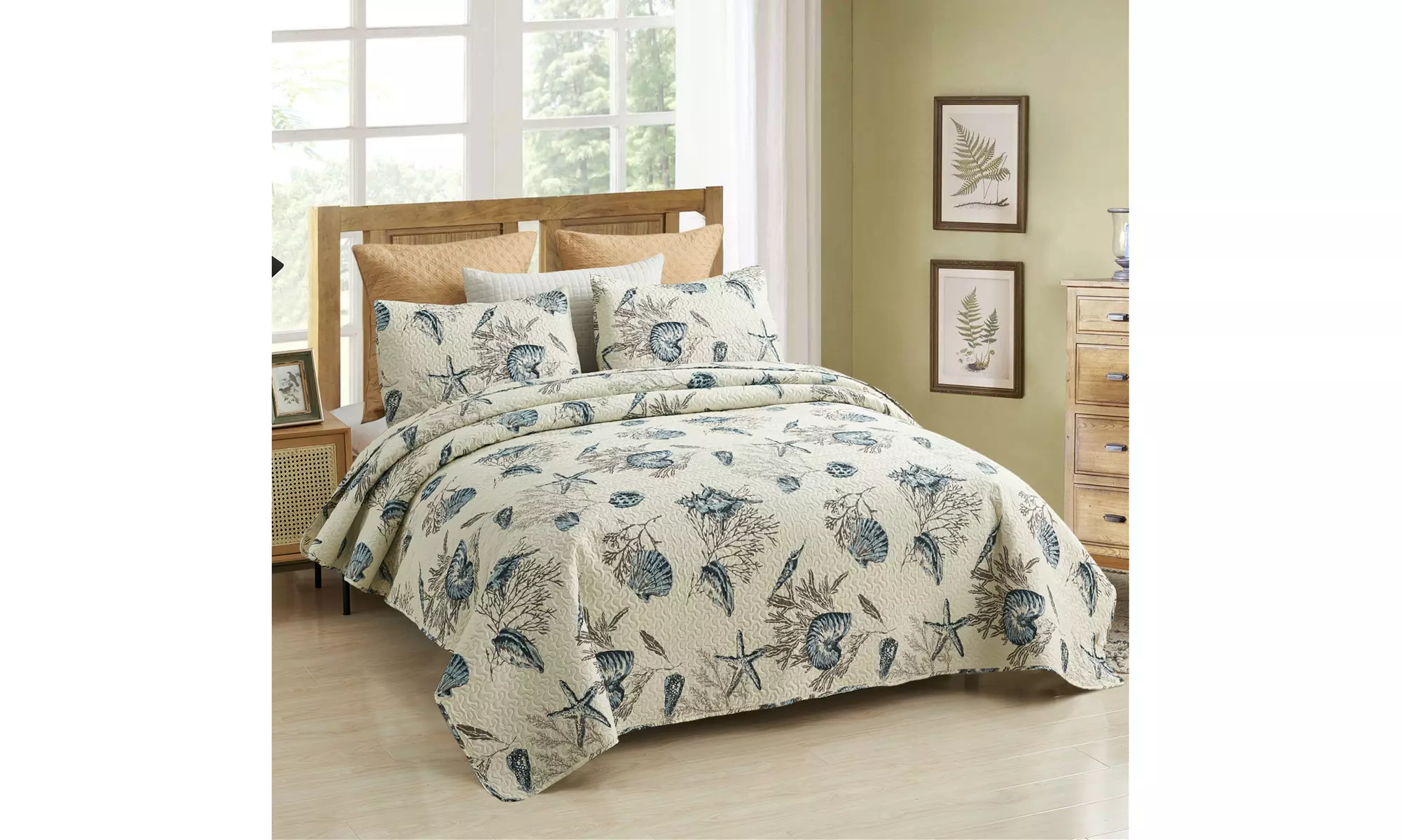 JML 3-Piece Reversible Quilt Set,Home Collection Printed Bedspread With 2 Shams