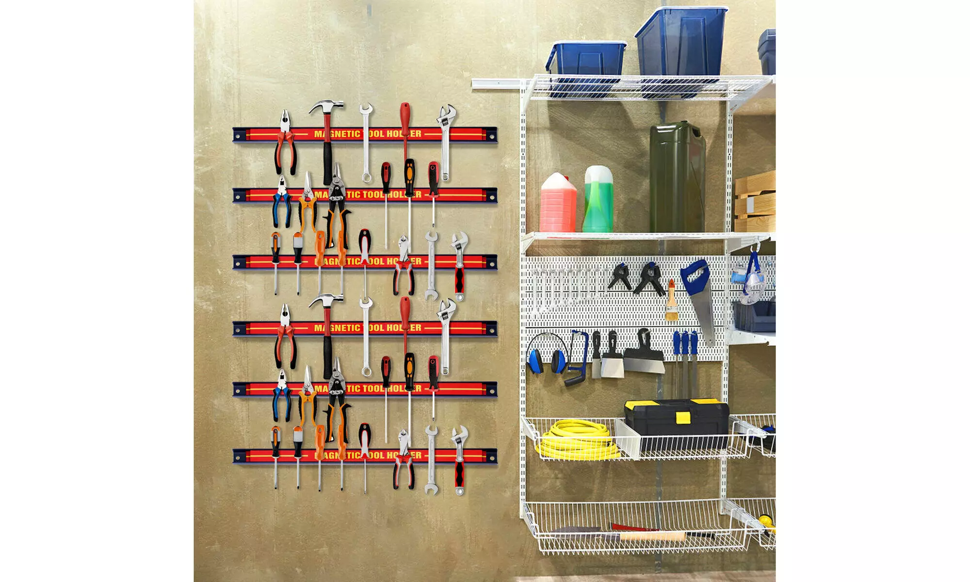 6 PCS 18" Magnetic Tool Holder Bar Organizer Storage Rack Knife Wrench Pilers - Primary Image