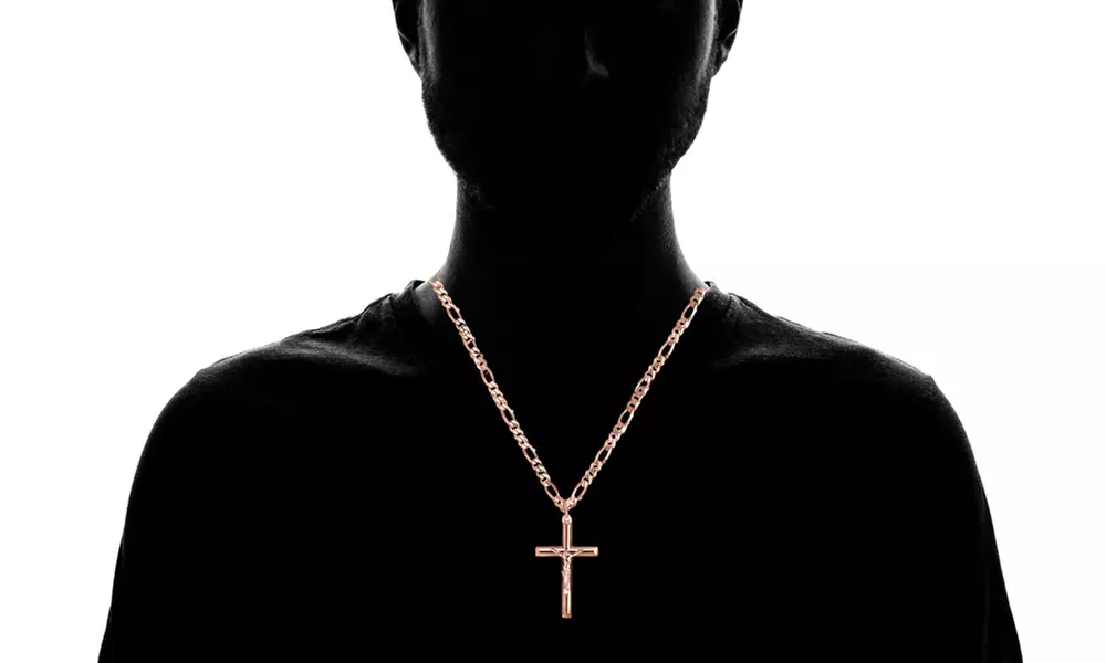Men's Stainless Steel Crucifix Cross With 24" Figaro Chain