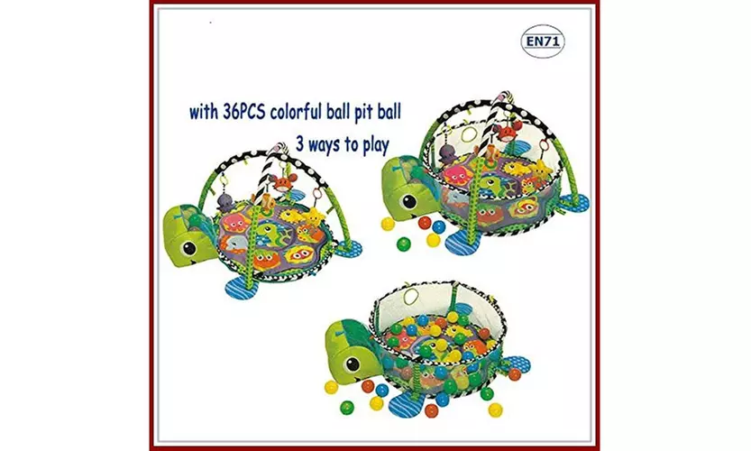  3 in 1 Baby Play Mat with Balls-Plush Turtle Activity Gym and Ball Pit - Second Medium