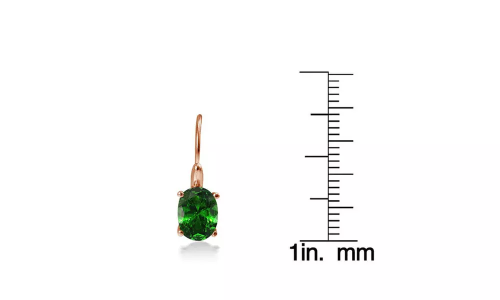 Rose Gold Flash Sterling Silver Simulated Emerald 8x6mm Oval Drop Earrings - Second Medium