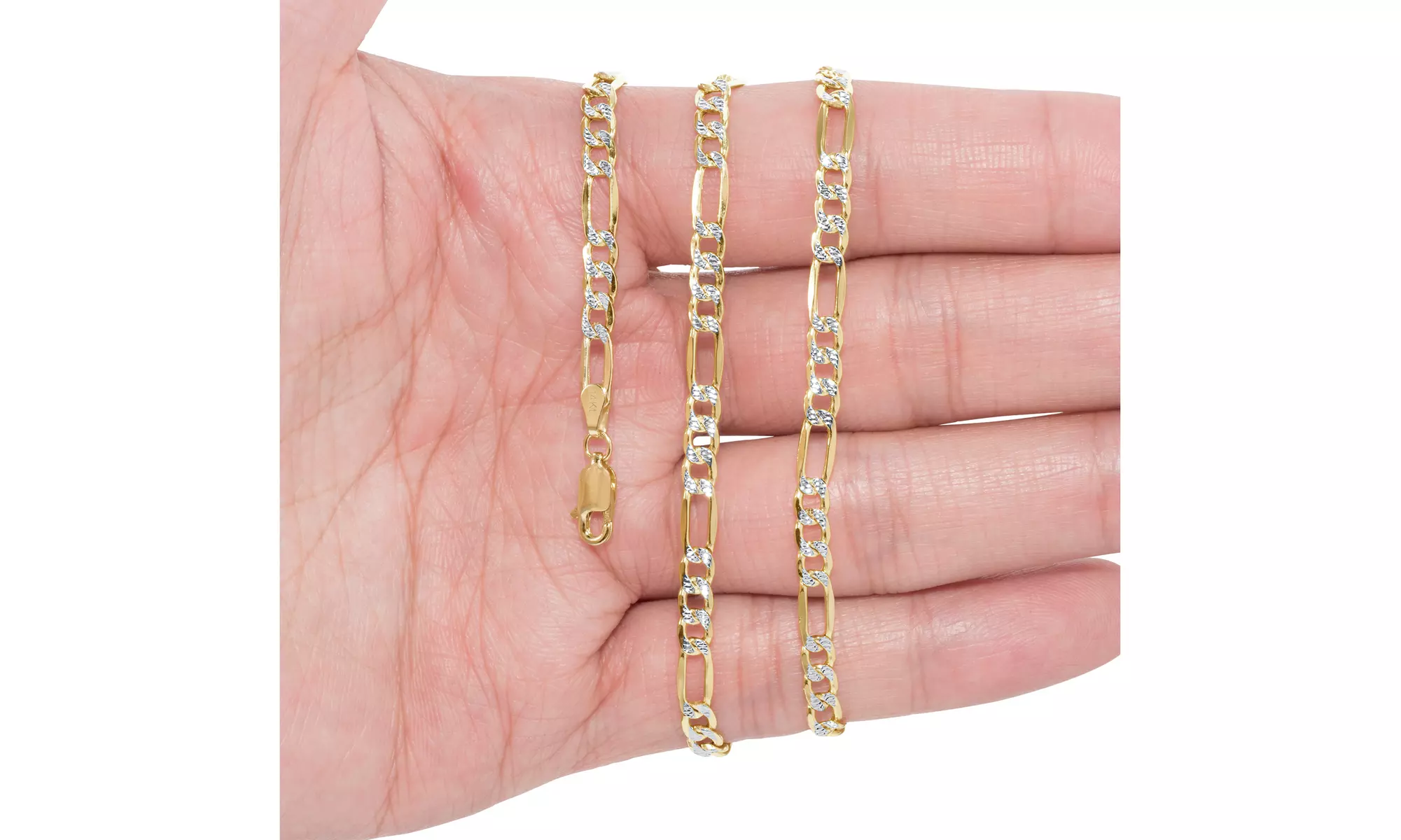 Italian 2 Tone Pave Sterling silver 5MM Figaro chain necklace