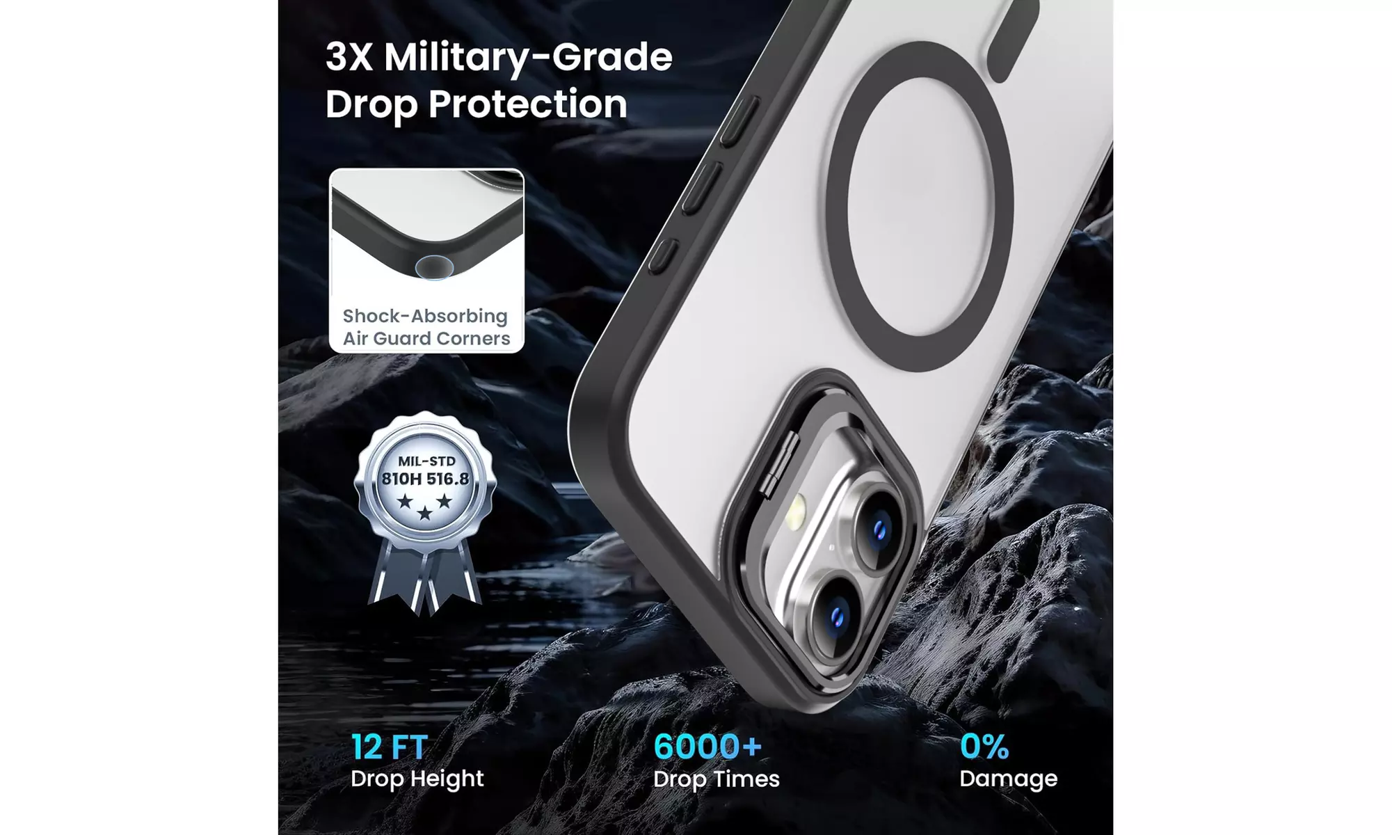 Transparent Phone Case With Metal Lens Stand for iPhone 16/iPhone16 Plus MagSafe
