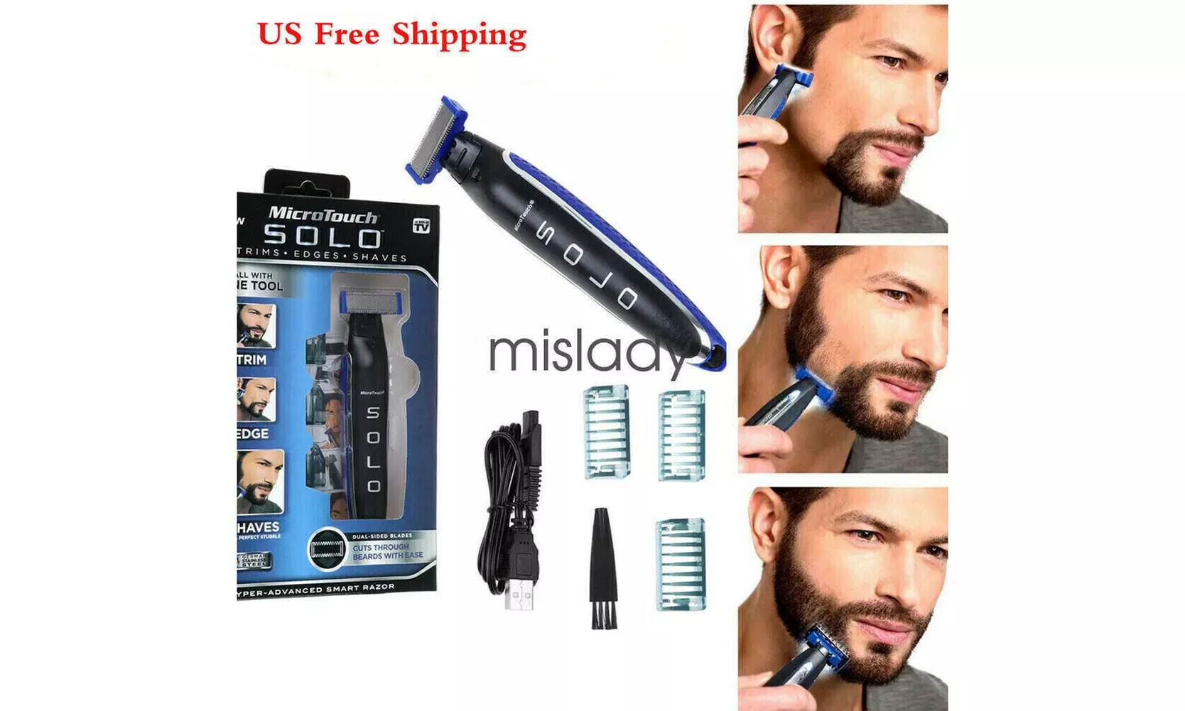 Micro Touch SOLO Rechargeable Trimmer Razor Shaver Edges Men W/ 3 PCS Combs Gift - Primary Image
