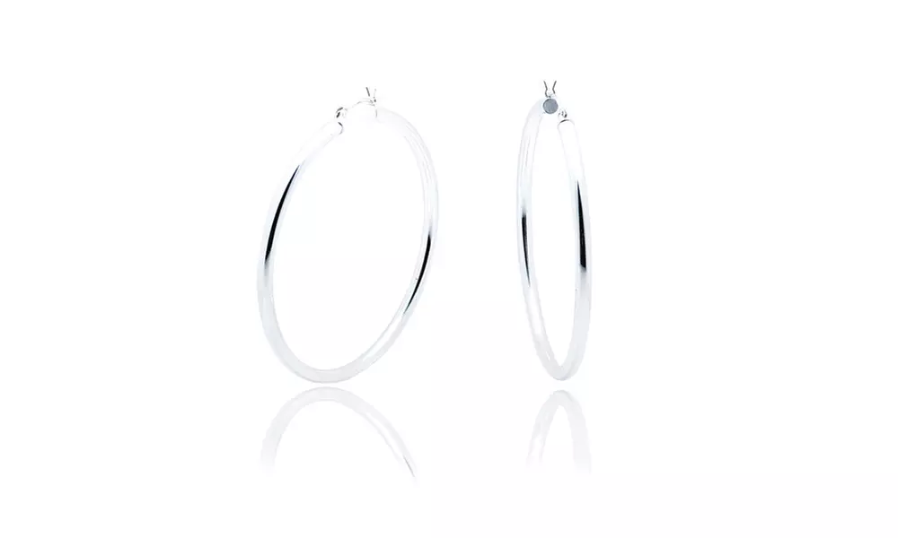 Solid Sterling Silver Polished 3MM Italian Hoop Earrings 