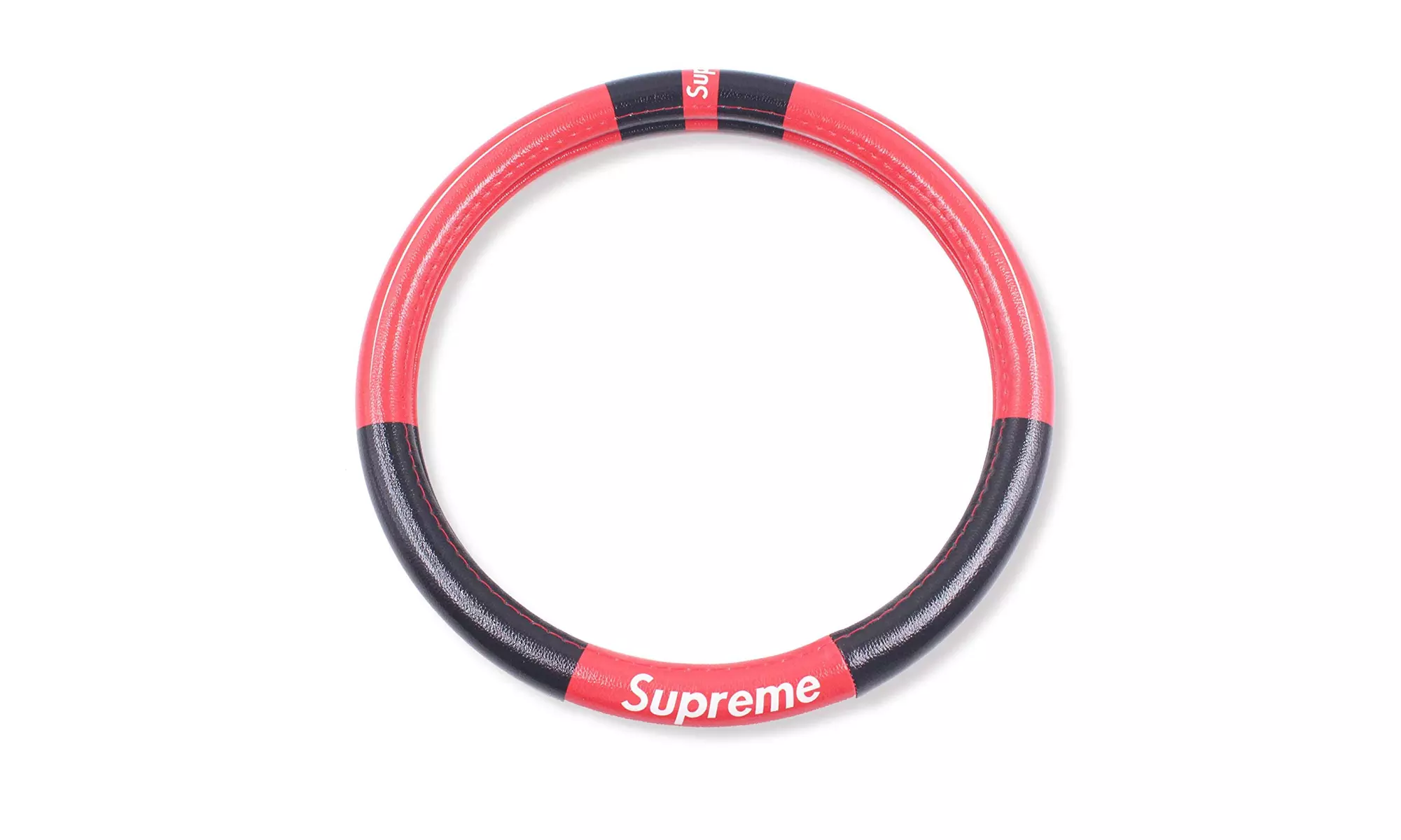 Supreme Steering Wheel Cover Black and Red Label for Universal Auto Car - Primary Image