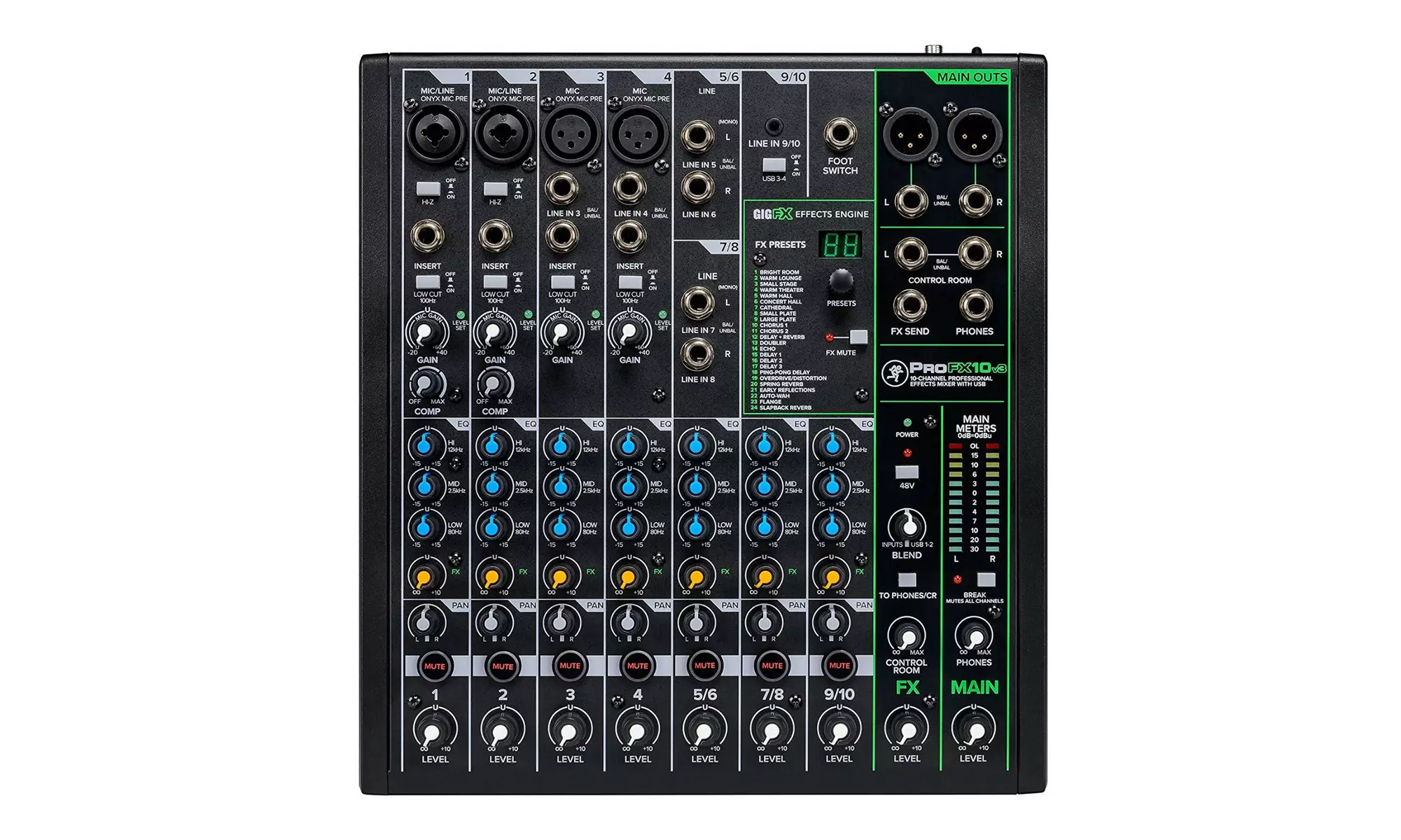 Mackie ProFX Series, Mixer - Unpowered, 10-Channel w/USB (ProFX10v3) - Primary Image