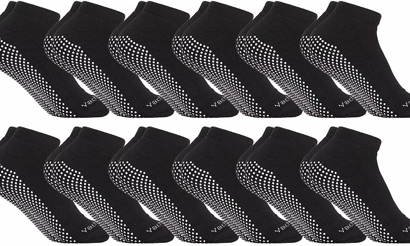 12 Pairs Womens Non Slip No-Skid Socks with Grips, 97% Cotton, Grippy Ankle Sock