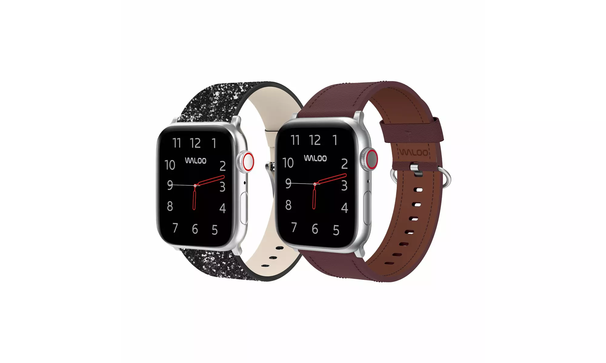 Waloo 2-Pack Leather Bling and Classic Leather Apple Watch Bands