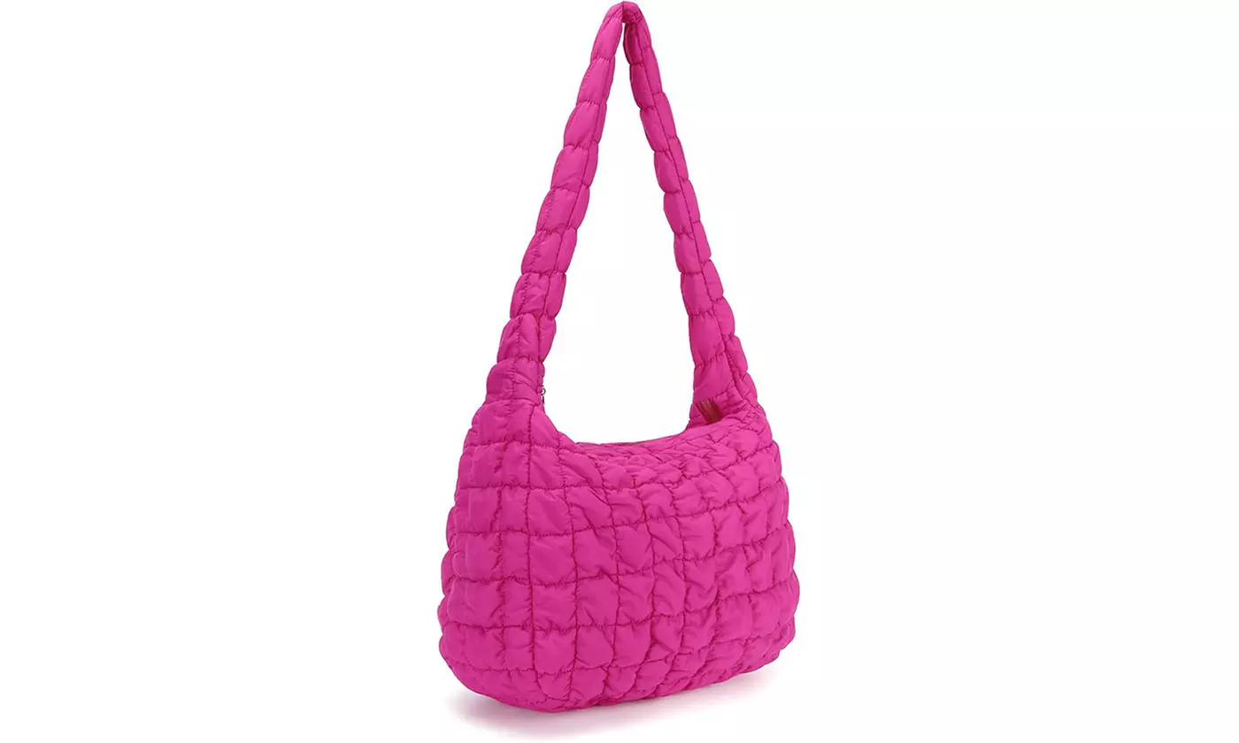 Women's Lightweight Puffy Quilted Tote Bag For Shoulder or Cross Body Wear