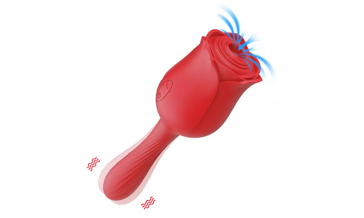 2 in 1 Rose-Shaped G-Spot Dildo & Clitoral Suction Vibrator - 20 Modes - Primary Image