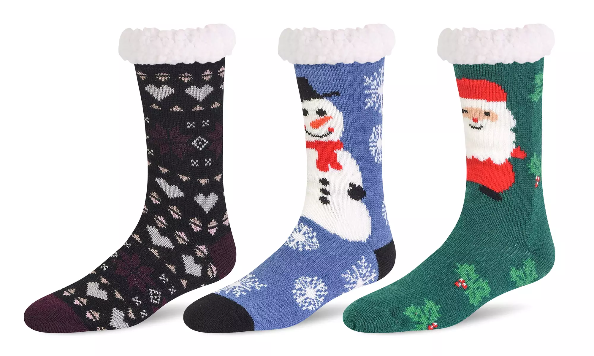 Sherpa-Lined Thermal Crew Socks with Non-Skid Grip (3 Pairs)