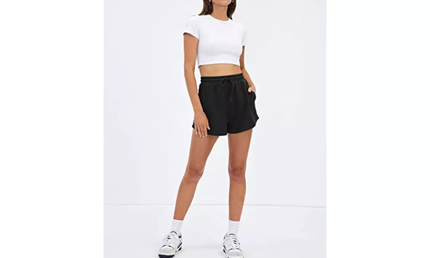 LESIES Womens Elastic Waist Sweat Shorts Active Shorts Workout Shorts