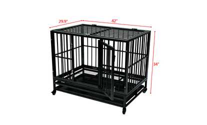42" Heavy Duty Metal Dog Cage Crate Pet Trolley with Wheel Tray