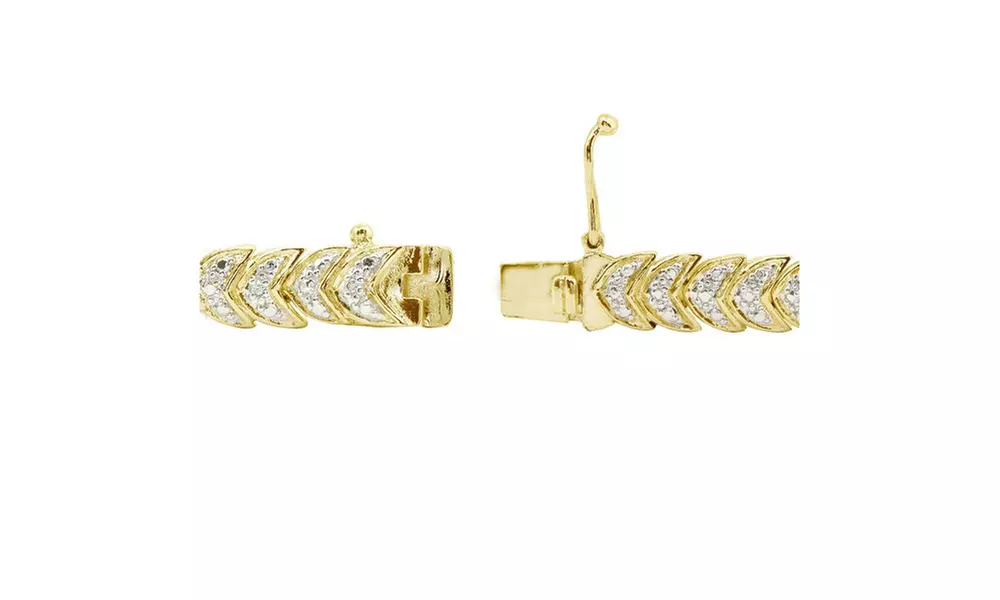 Gold Tone Diamond Accent Leaf Tennis Bracelet