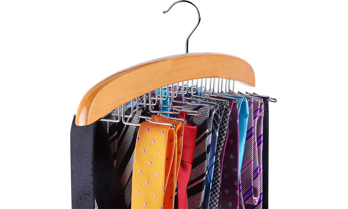 Wooden Adjustable 24 Clip Racks Tie Belt Hangers Storage Hanging Organizer