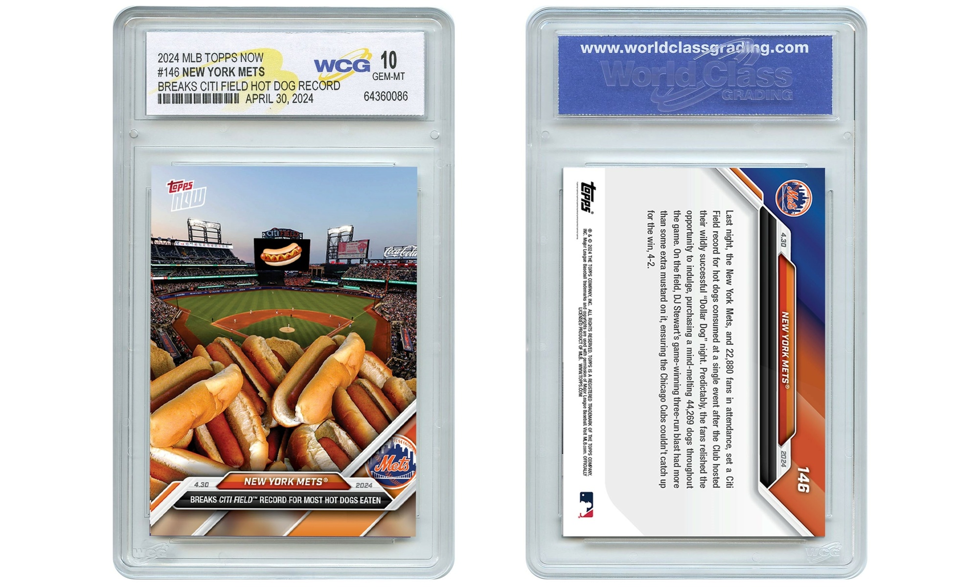 2024 Topps Now NY Mets Breaks Citi Field HOT DOG Record Card #146 Gem Mint 10 