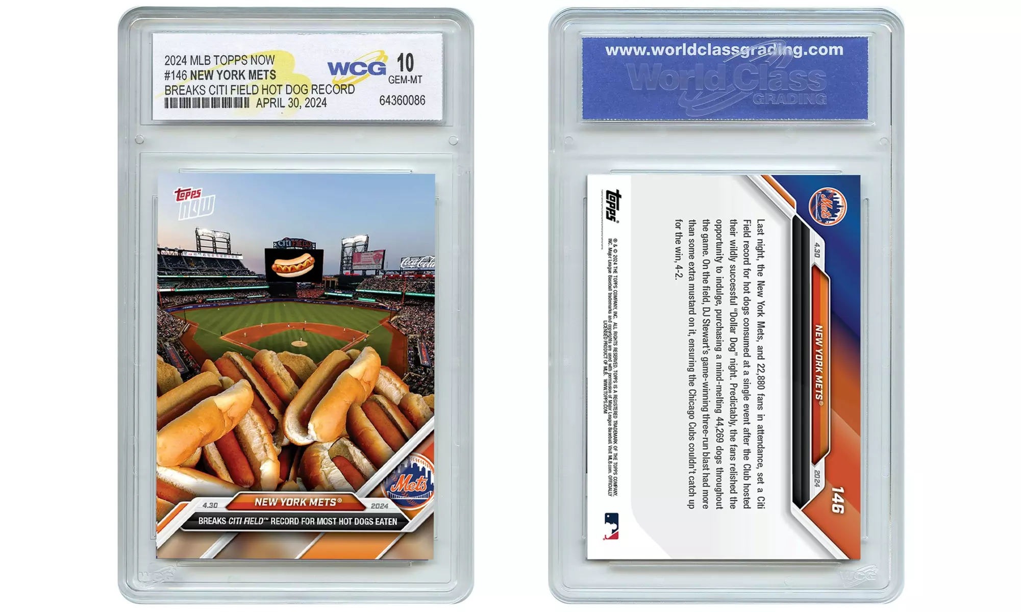 2024 Topps Now NY Mets Breaks Citi Field HOT DOG Record Card #146 Gem Mint 10  - Primary Image