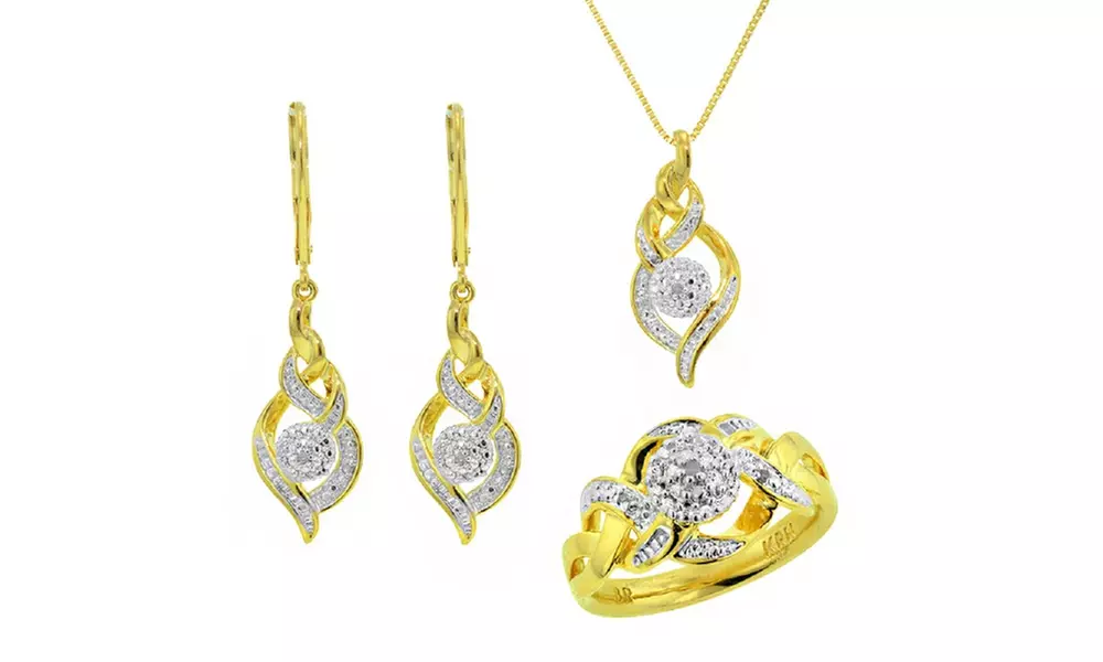 Diamond Pendant , Ring, Earrings Set in Brass