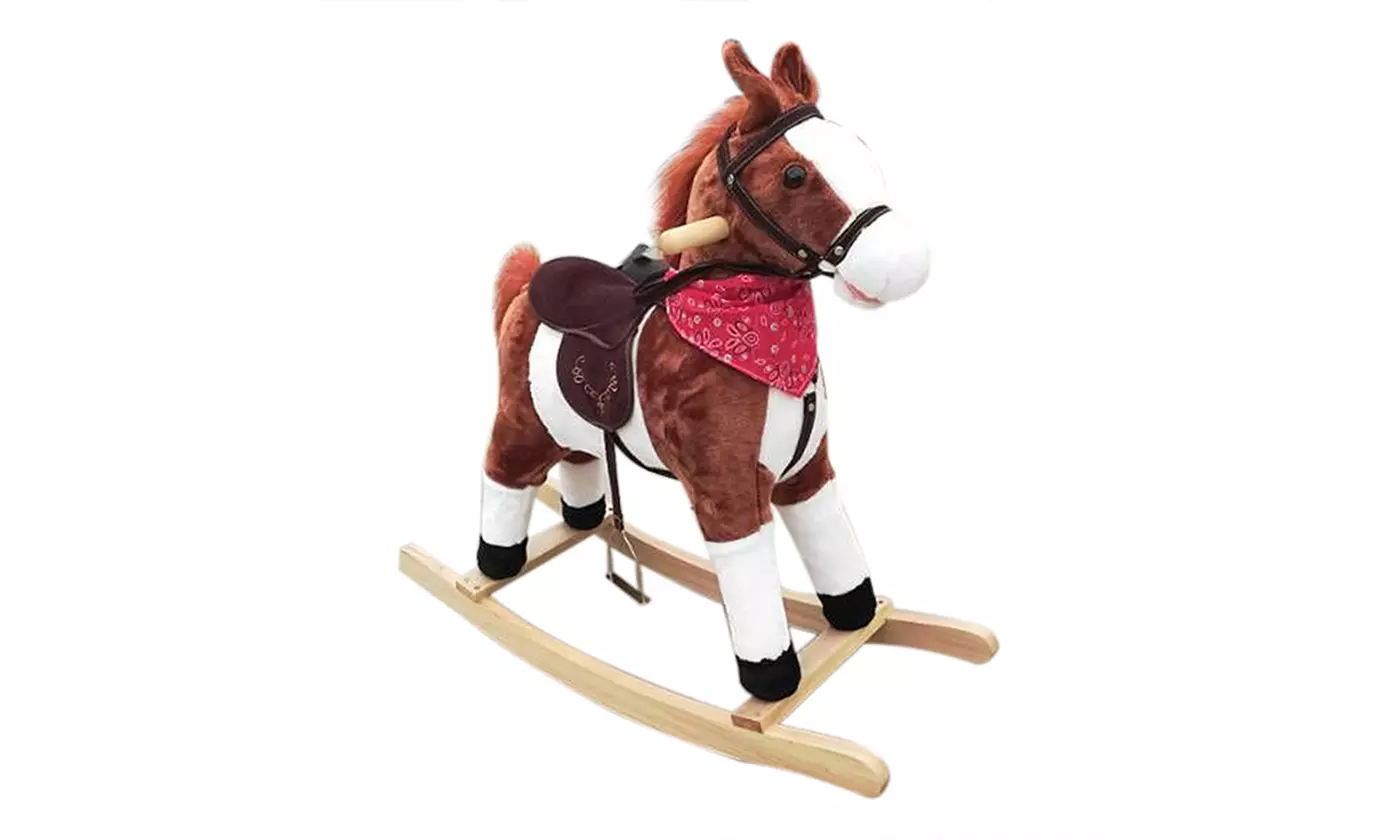 Kids Toys Ride-On Musical Wooden Plush Rocking Horse Brown - Primary Image