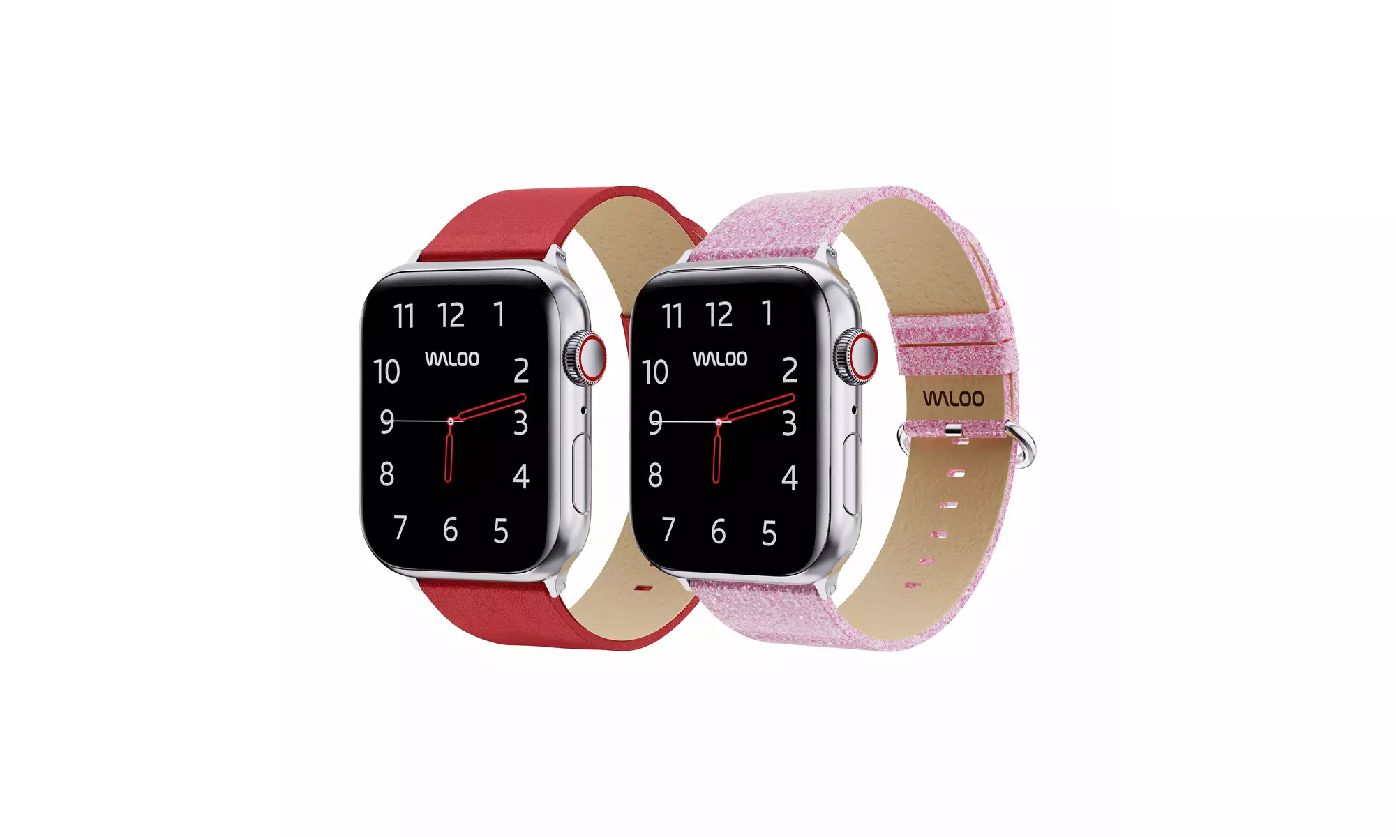 Waloo 2-Pack Leather Grain and Shiny Brilliance Apple Watch Bands