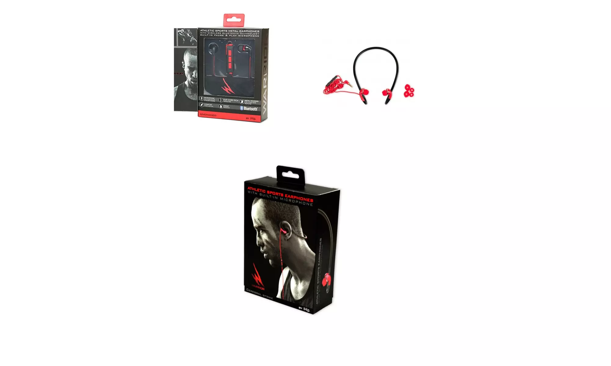 iHip Warrior Black/Red Sports Earphones with Built-in-Mic - Primary Image