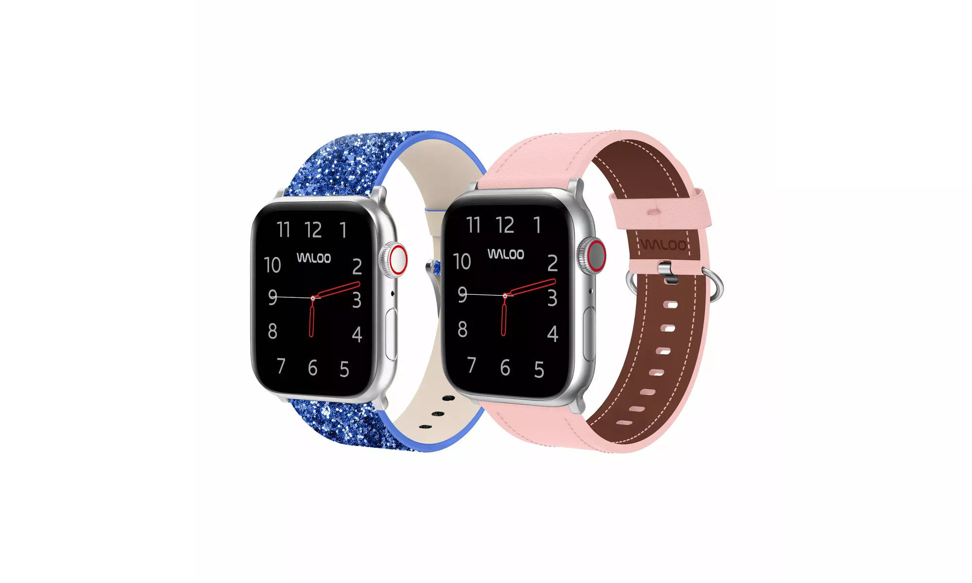 Waloo 2-Pack Leather Bling and Classic Leather Apple Watch Bands