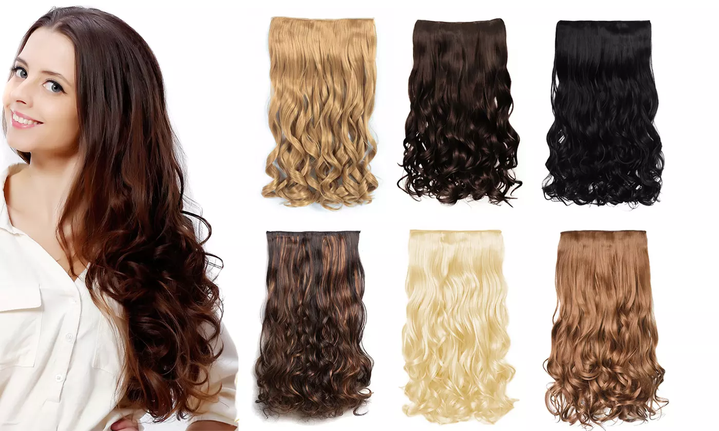 24 inch Long Curly Wavy Wigs 5 Clips In Hair Full Head Extension