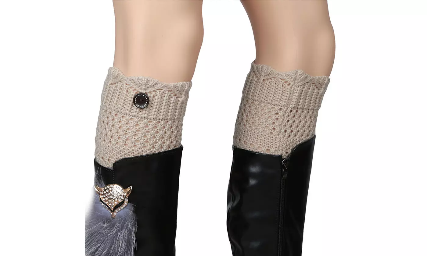 iMounTEK Women's Winter Crochet Knit Boot Button Sock Topper Cuff Leg Warmers