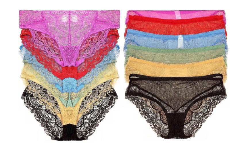 Image 2: 6/12 Pack Semi-Sheer Lace Back Bikini Panties (Size S-XL)
