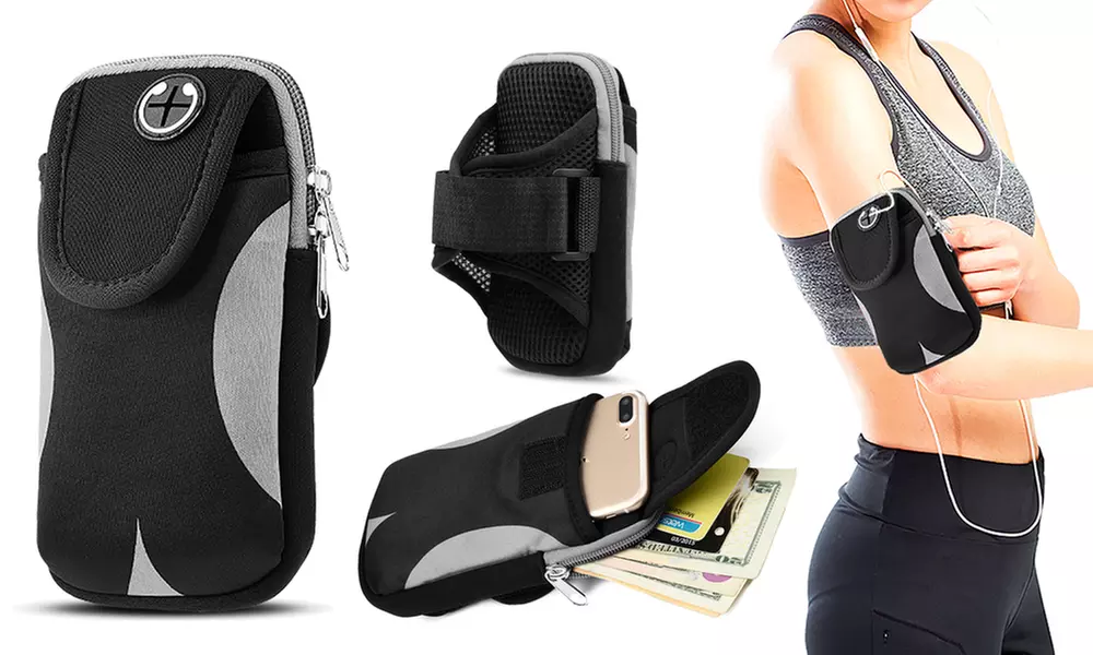 WalvoDesign Universal Double Pouches Sporting Armband Bag with Adjustable Strap - Second Medium