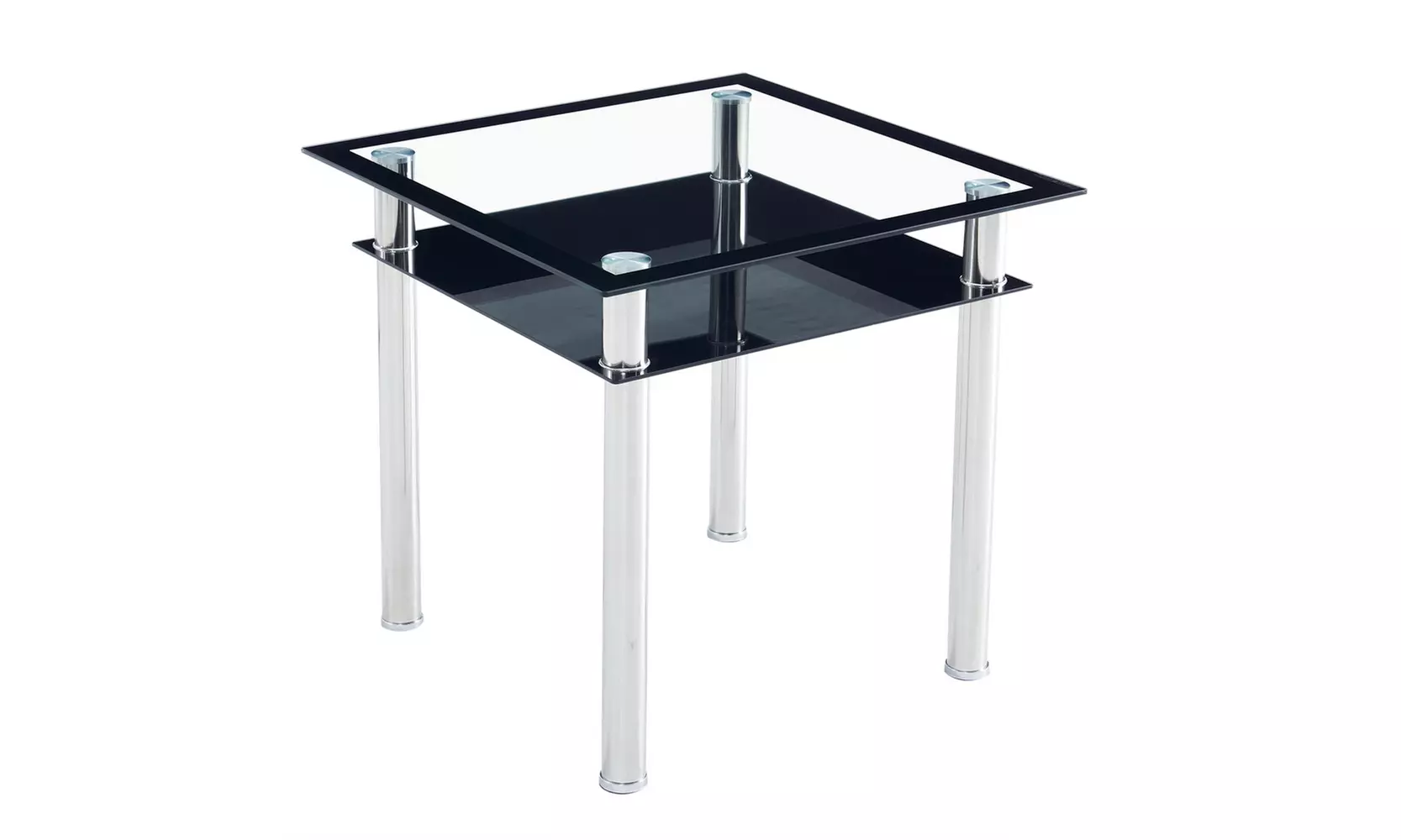 Double-layer Square Tempered Glass Stainless Steel Cylindrical Leg Dining Table  - Primary Image