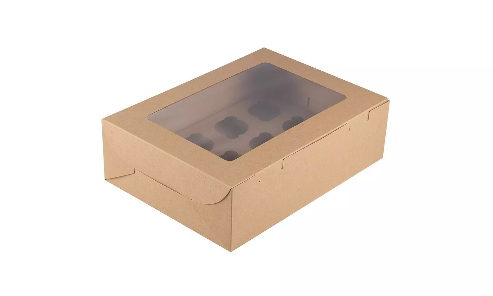 12-Pack Kraft Paper Cupcake Boxes Bakery Box with Display Window and Inserts - Primary Image