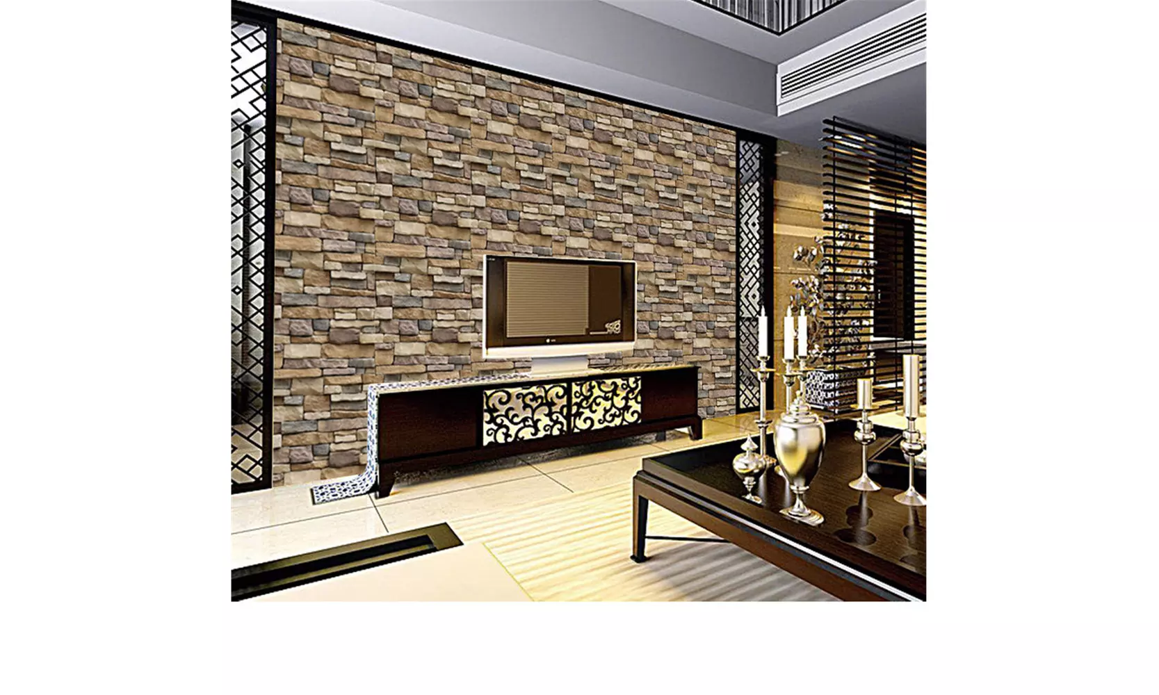 2 Pc 3D Wall Stick Brick Stone Rustic Effect Self-adhesive Wall Sticker Home  - Second Medium
