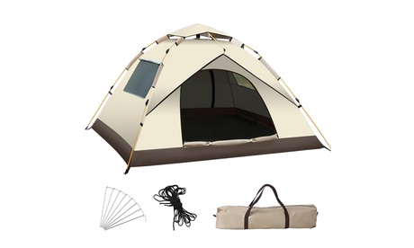 Pop Up Tent Camping Tent For 2-4 Person Portable Waterproof Beige