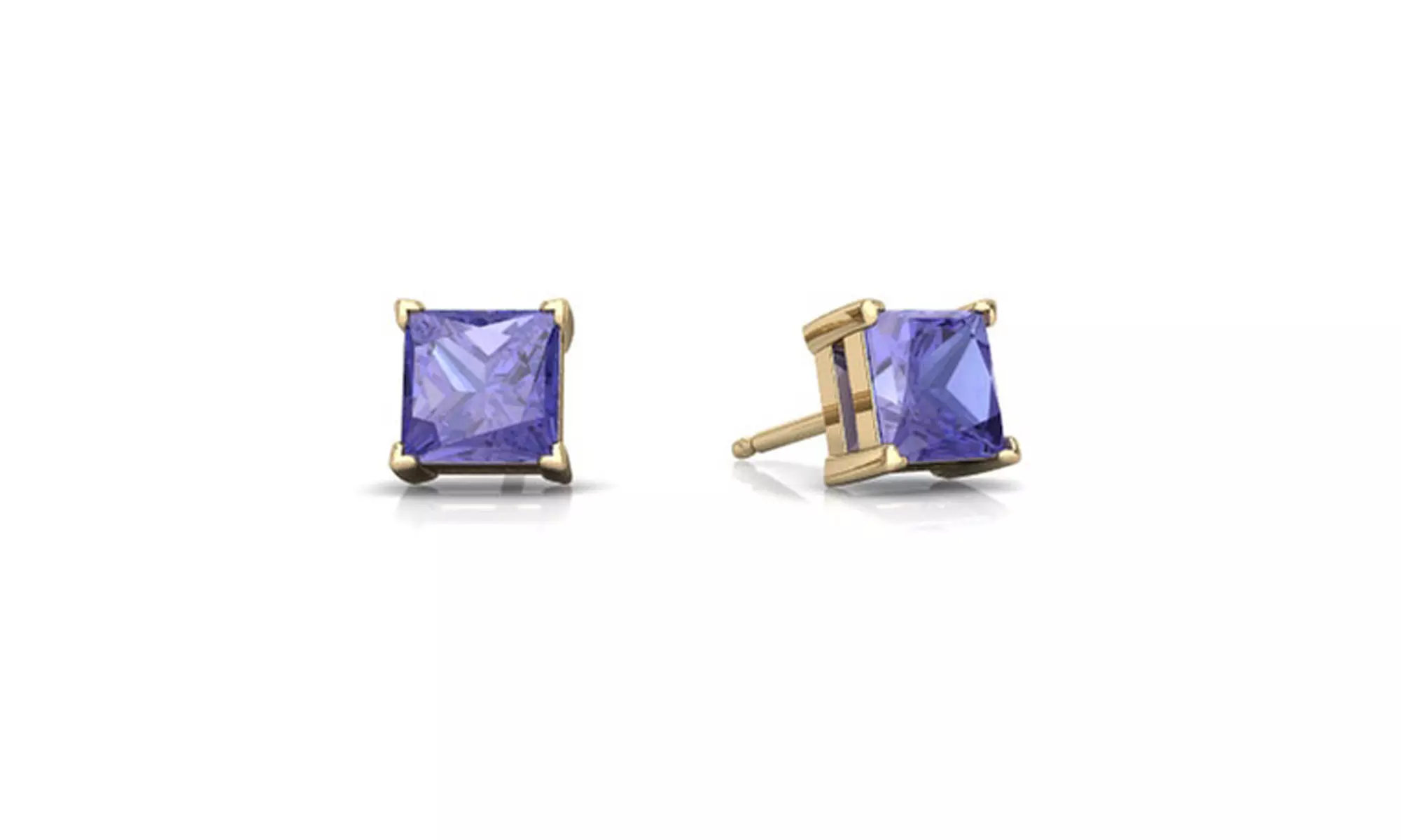 Paris Jewelry 24k Yellow Gold Plated 2 Cttw Tanzanite Princess Cut Stud Earrings