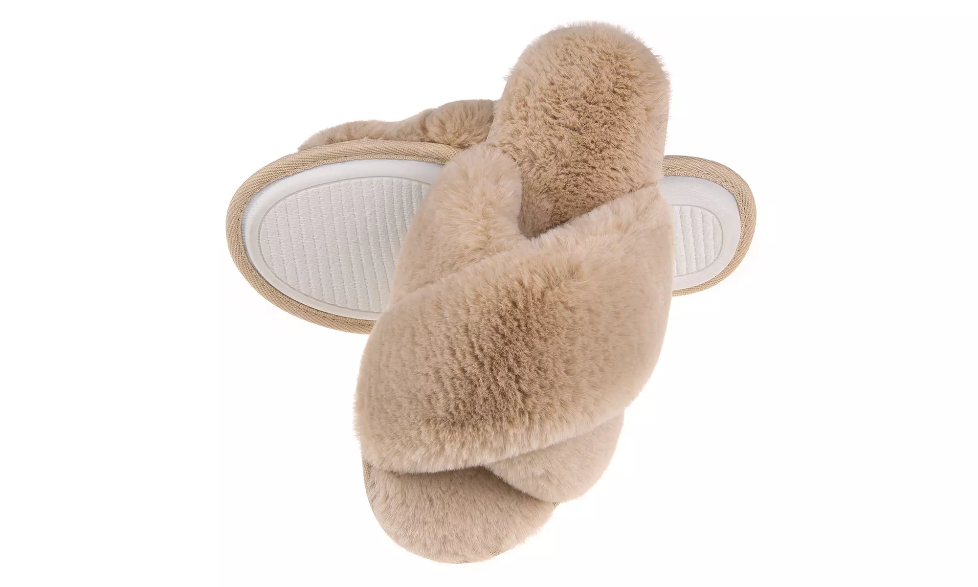 Womens Faux Fur Cross Slide Slippers Warm Memory Foam Indoor Outdoor Shoes