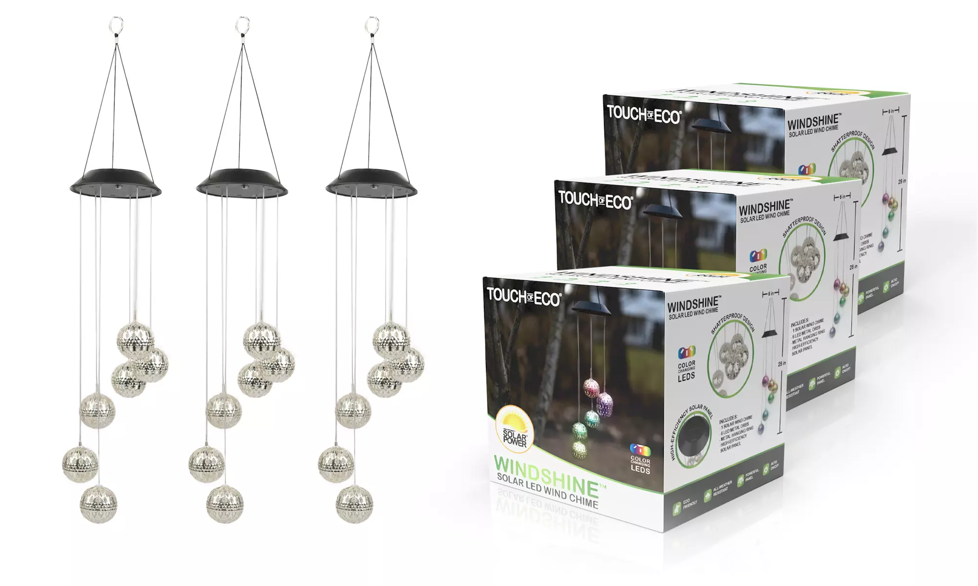 Touch Of ECO Solar Color Changing LED Mobile Wind Chime (1, 2, or 3 Pack) - Primary Image