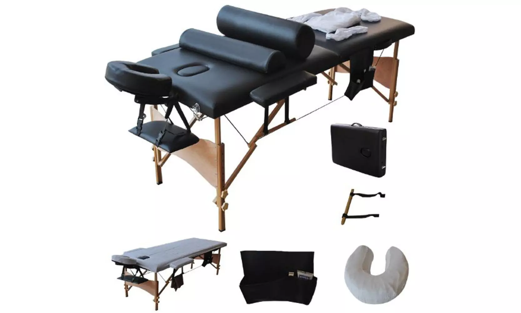 2 Sections Folding Portable SPA Bodybuilding Massage Table Set Black - Primary Image