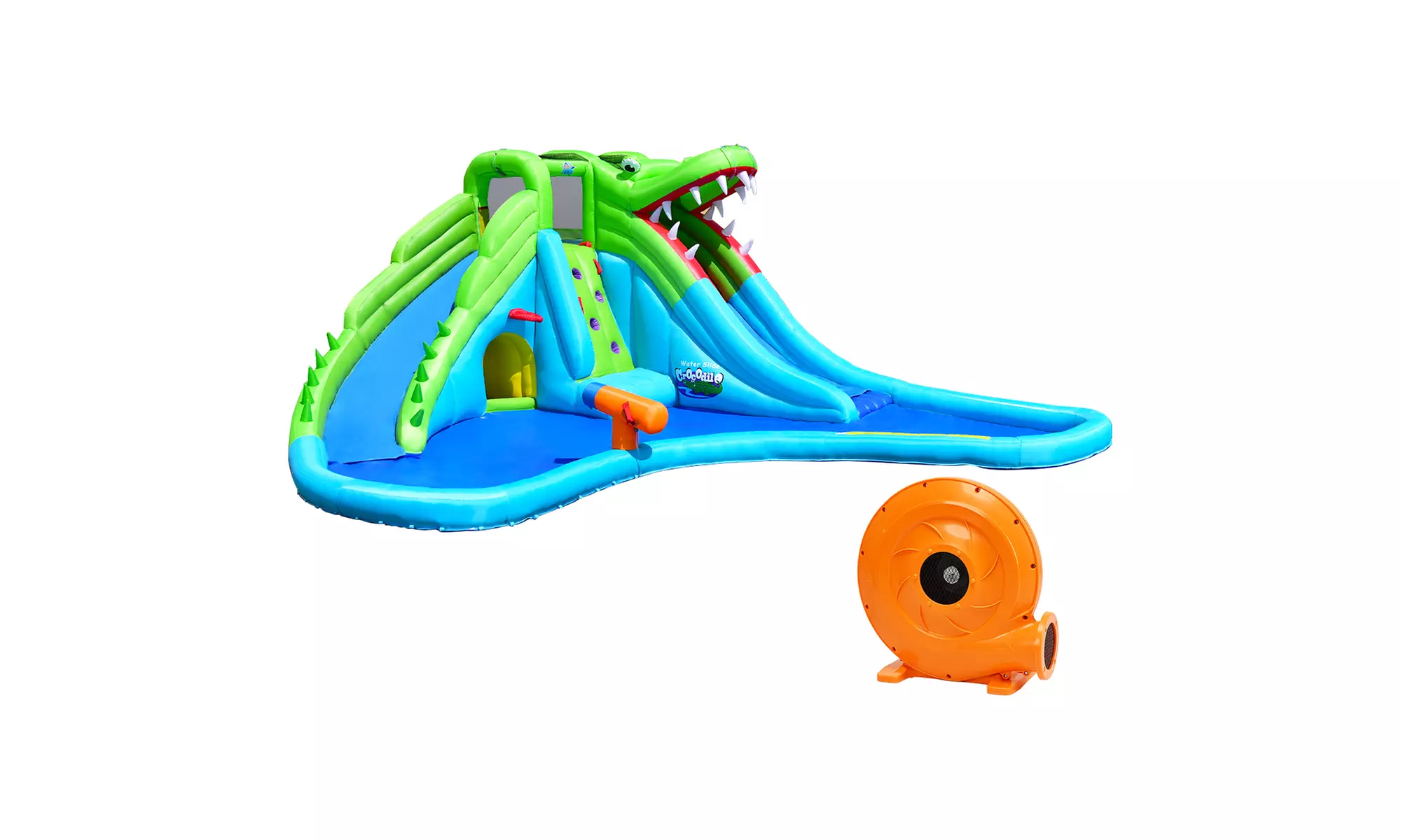 Crocodile Inflatable Water Slide Park Dual Slides Climbing Wall & Splash Pool - Primary Image