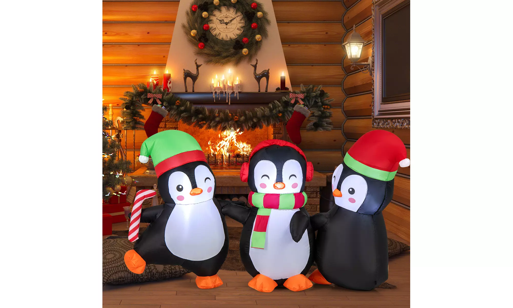 Costway Inflatable Christmas Santa Claus Helicopter Snowman Penguin Lights