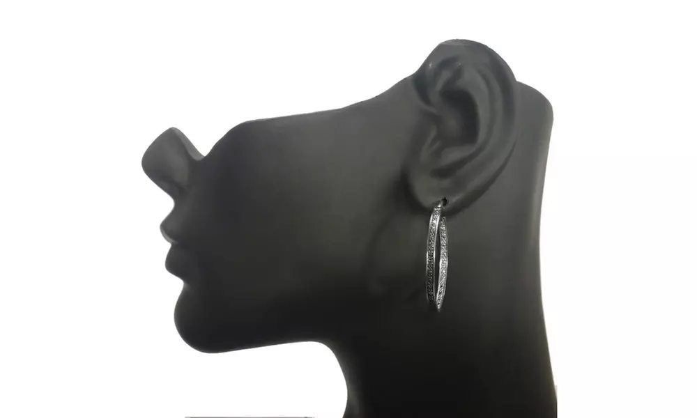 Black Diamond Accent 30mm Round Hoop Earrings - Second Medium