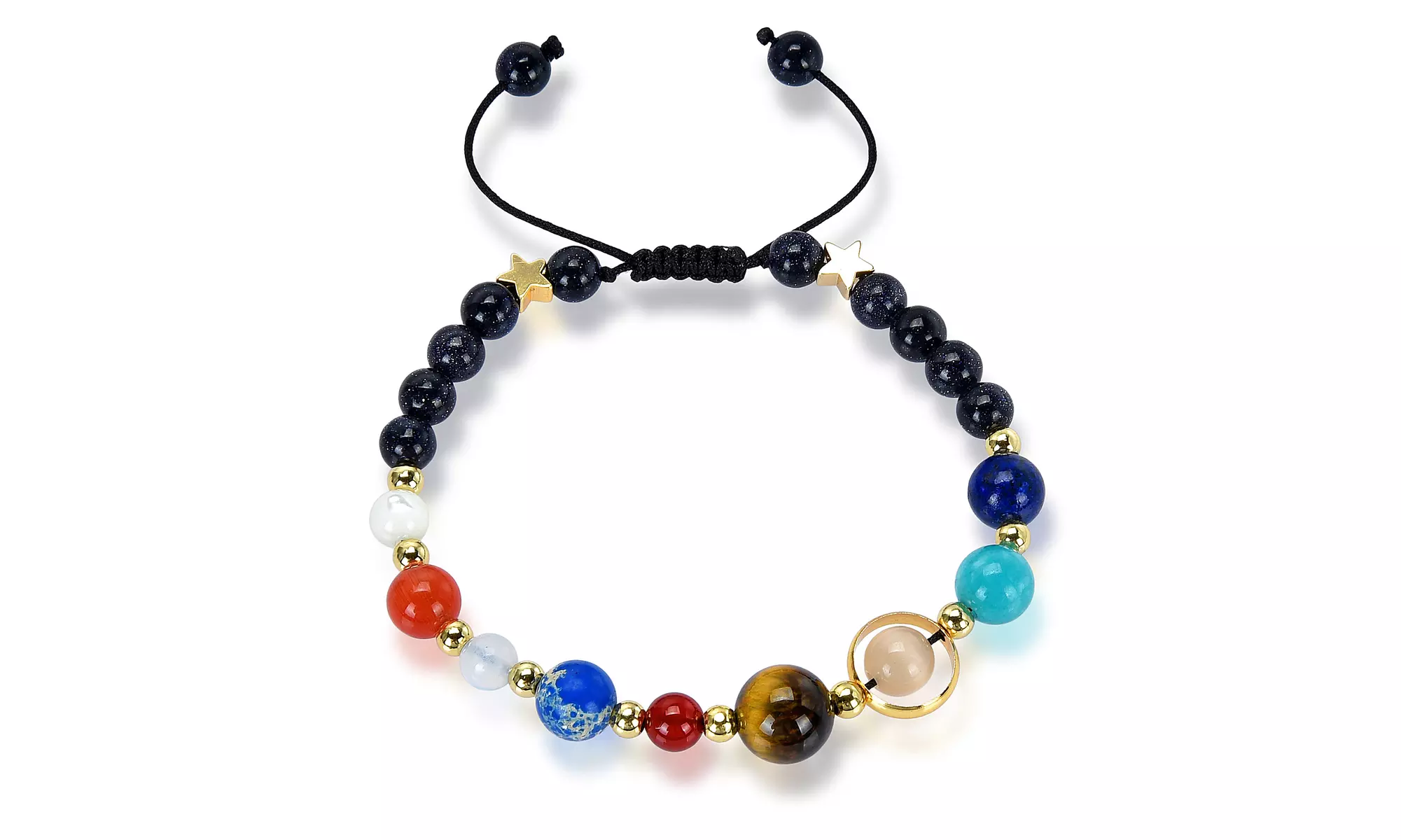 Solar System Natural Stone Beaded Adjustable Bracelet - Primary Image