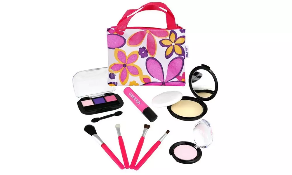 Click N' Play Pretend Play Cosmetic and Makeup Set with Floral Tote Bag - Primary Image